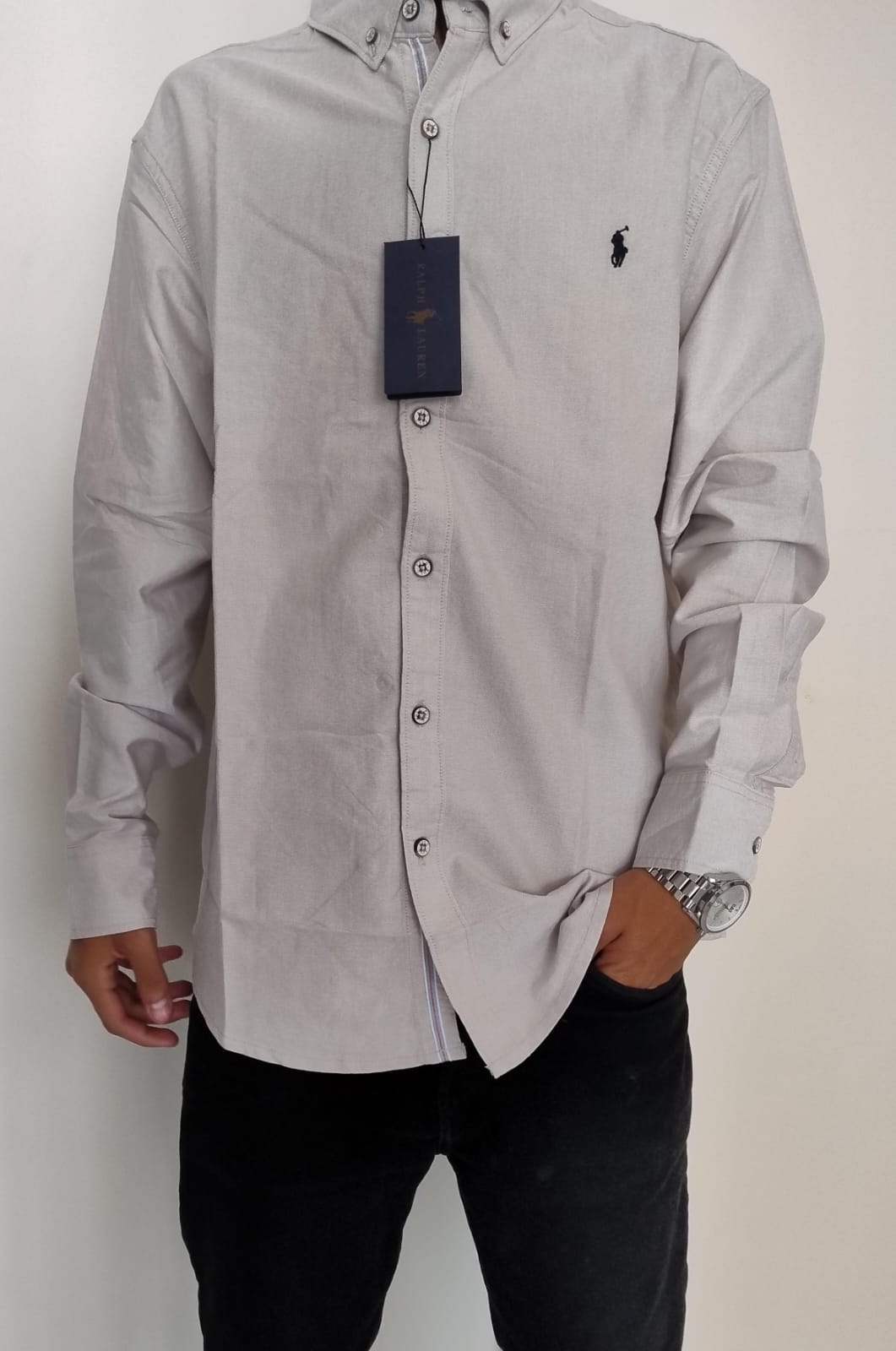 CAMISA MANGA LARGA RALPH GRIS