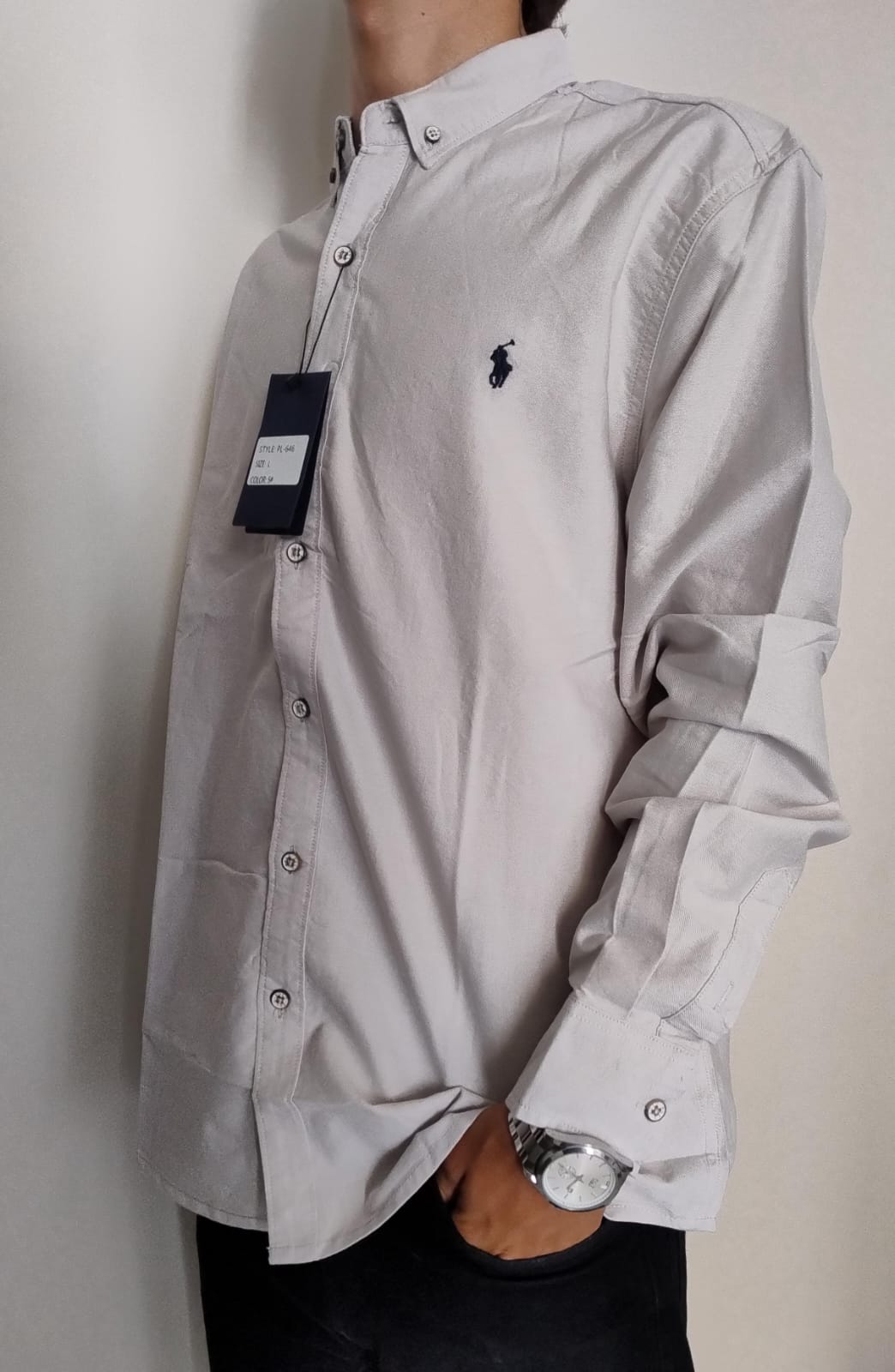 CAMISA MANGA LARGA RALPH GRIS